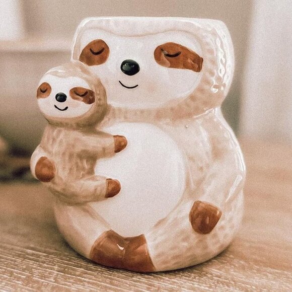 Mama and Baby Ceramic hand painted Sloth Jar - Charmed Aroma Planter Succulent - Picture 1 of 3